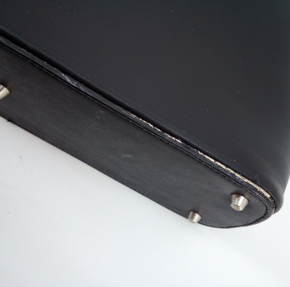 Franklin Covey Full Grain Leather Black Shoulder Bag Lavender Closure Gingham - Picture 9 of 16